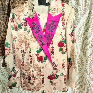 ASOS Cream Floral Blazer with Hot Pink Embroidered Lapel